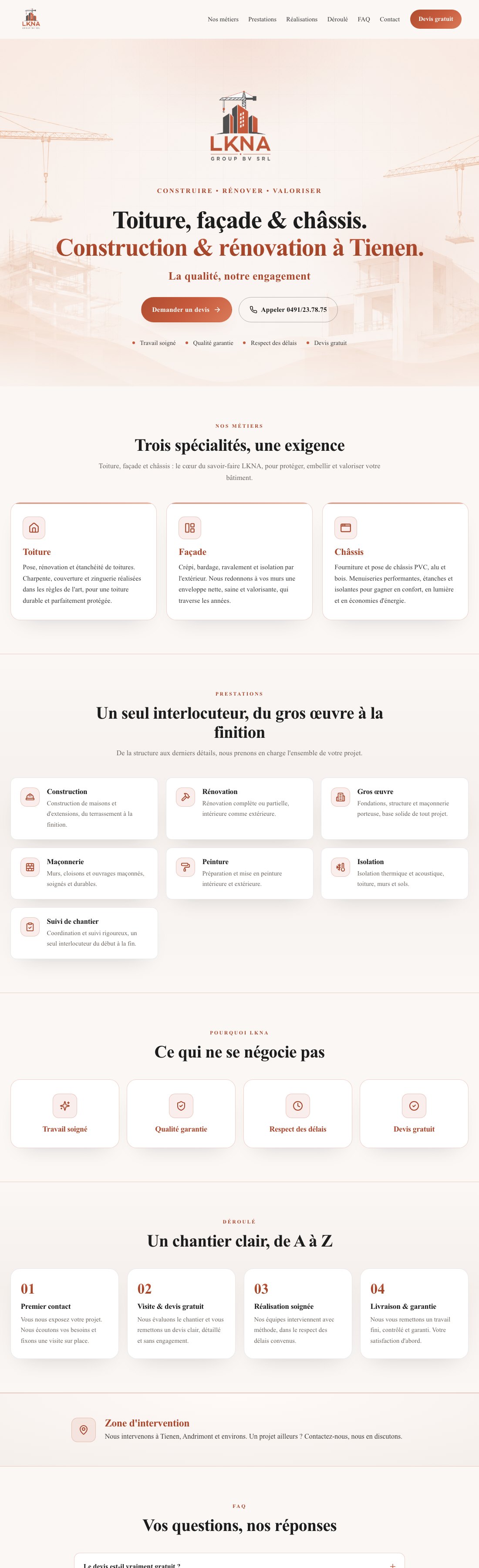 Preview of the website of the LKNA Group construction company in Tienen